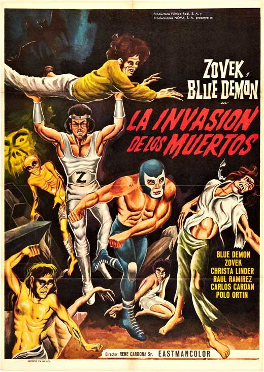 Blue Demon y Zovek en La invasion de los muertos movie