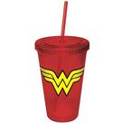 Wonder Woman - Red Plastic Cup with Straw