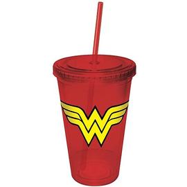 Wonder Woman - Red Plastic Cup with Straw